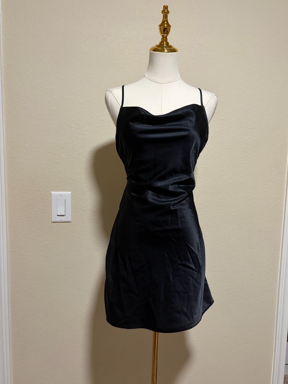 H&M Black Satin Strapless Cowl Mini Dress